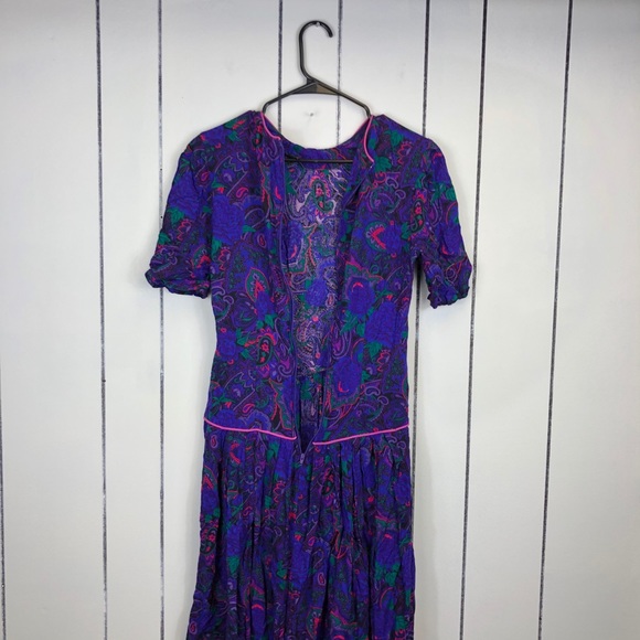 Vintage 1980s Purple Paisley Dress Sz 4 - Picture 15 of 16